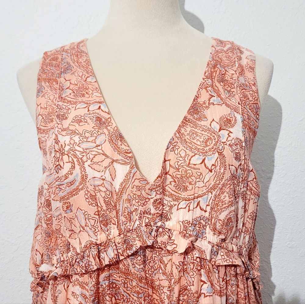 Rachel Zoe Pink Paisley Maxi Dress Women SZ Medium Sleeveless Boho Tiered Cotton - Picture 5 of 11